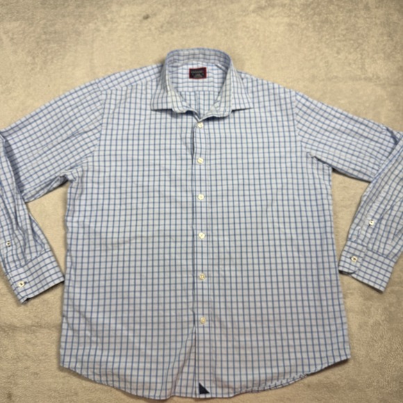 UNTUCKit Mens Large Blue White Plaid Long Sleeve Button Down Shirt 100 Cotton - Picture 3 of 10